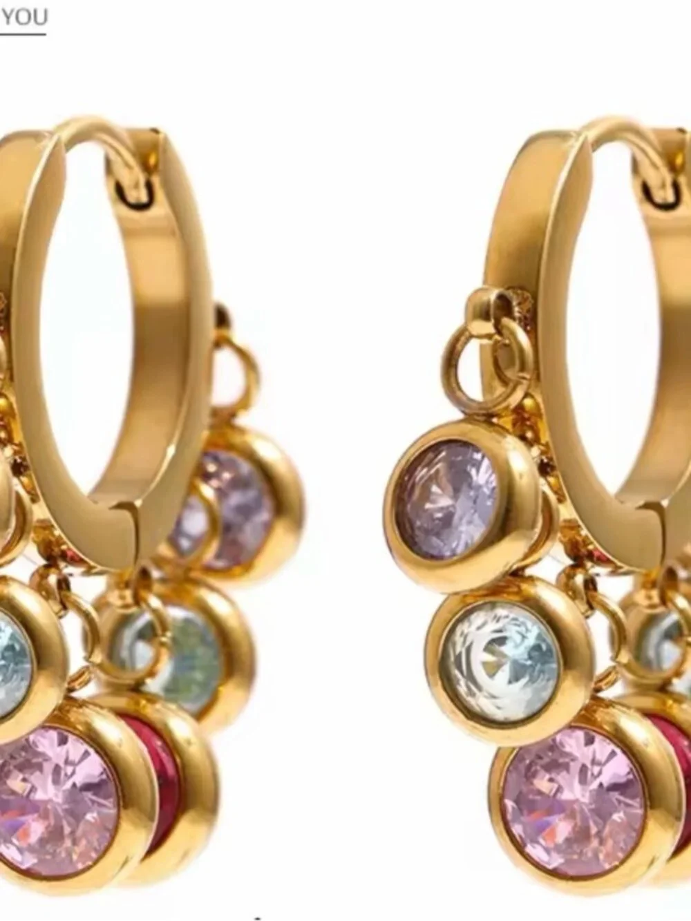 Gold plated Hoop Earrings with Pink, Purple, Blue & Red Stones